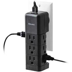 Aduro Surge Protector 9 Outlet Power Strip with USB (2 Ports 2.4A) Wall Mount Multiple Outlet Splitter Extender Adapter Black
