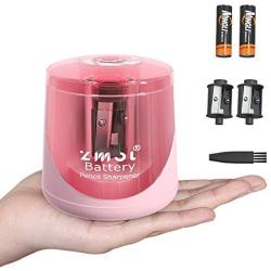 Battery Powered Electric Pencil Sharpener, Fast Sharpen, Suitable for No.2/Colored Pencils(6-8mm), School/Classroom/Office/Home（2 AA batteries，2 replacement blades and 1 brush included） (Pink)