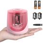 Battery Powered Electric Pencil Sharpener, Fast Sharpen, Suitable for No.2/Colored Pencils(6-8mm), School/Classroom/Office/Home（2 AA batteries，2 replacement blades and 1 brush included） (Pink)