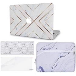 LuvCase 4in1 Laptop Case Compatible with Old MacBook Pro 13'' (CD Drive, 2008-2012) A1278 Hard Shell Cover, Sleeve, Keyboard Cover & Screen Protector(White Marble Gold Stripes)