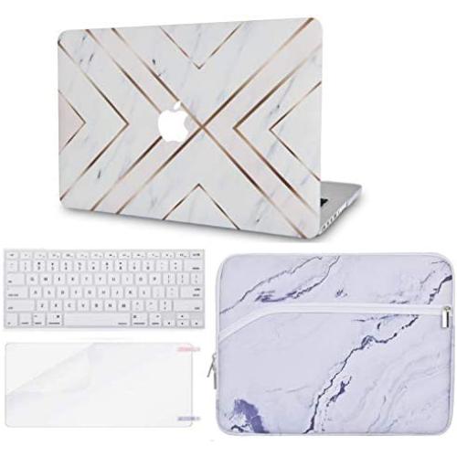 LuvCase 4in1 Laptop Case Compatible with Old MacBook Pro 13'' (CD Drive, 2008-2012) A1278 Hard Shell Cover, Sleeve, Keyboard Cover & Screen Protector(White Marble Gold Stripes)