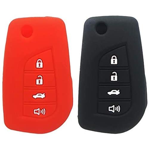 2Pcs WERFDSR Sillicone key fob Skin key Cover Keyless Entry Remote Case Protector Shell for Toyota Camry 4-Runner RAV4 Highlander Corolla Yaris 4 button smart remote red black