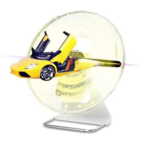GIWOX Tabletop 3D Hologram Fan Display Projector with Rechargeable Battery, Transparent Silent Protect Cover and Handle Level Design - Mini Size and Protable Holographic Fan Display (12Inch)