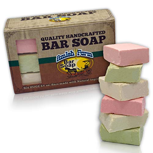 Amish Farms Handmade Bar Soap, Natural Ingredients, Cold Pressed, Carcinogen Free, 6 Ounce - 6 Pack Gift Box (6 Bars)