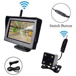 Wireless Backup Camera and 4.3'' Monitor Parking System Kit Windshield Built-in Receiver Night Vision Multifunction Switch Button for Car Vehicle Truck RV Camper Trailer 30-60 Feet Range 12-24V