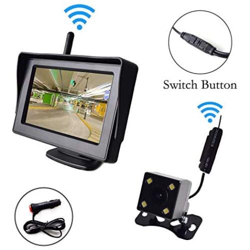 Wireless Backup Camera and 4.3'' Monitor Parking System Kit Windshield Built-in Receiver Night Vision Multifunction Switch Button for Car Vehicle Truck RV Camper Trailer 30-60 Feet Range 12-24V Wireless Backup Camera and 4.3'' Monitor Parking System Kit Windshield Built-in Receiver Night Vision Multifunction Switch Button for Car Vehicle Truck RV Camper Trailer 30-60 Feet Range 12-24V