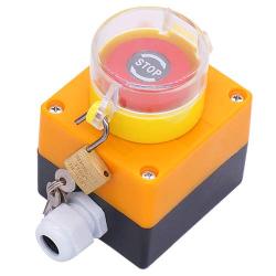 Taiss / 22mm 1 NC 1 NO Red Mushroom Latching Action Emergency Stop Push Button Switch Cover Station 10A 440V Stop Switch Box with Key Lock LA38A-11ZS/STOP-BOX-ZS