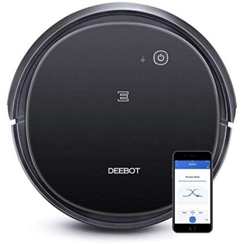 Ecovacs DEEBOT 500 Robot Vacuum Cleaner with Max Power Suction, Up to 110 min Runtime, Hard Floors and Carpets, Pet Hair, App Controls, Self-Charging, Quiet, Large, Black