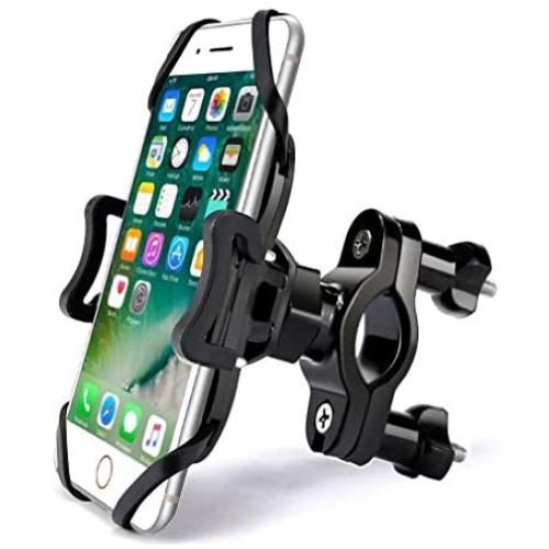 Bike & Motorcycle Phone Mount Holder. Bicycle Handle Universal Cell Phone Bracket.Shockproof Silicone. Double Reinforcement. for iPhone,Samsung or Any Smartphone. and The 360° Swivel is Perfect