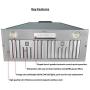 Awoco Built-in/Insert Stainless Steel Range Hood, 4-Speed, 600 CFM, LED Lights, Baffle Filters for Wood Hood (30'')