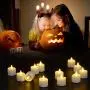 Battery Flickering Tea Lights with Timer, Punasi Set of 12 Battery Operated LED Realistic Electronic Flameless Candles with Fake Candle Wicks for Home Room Party Wedding Decor - Warm White