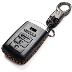 Vitodeco Genuine Leather Smart Key Keyless Remote Entry Fob Case Cover with Key Chain for ACURA RLX, ACURA TLX, ACURA ILX (4 Buttons, Black)