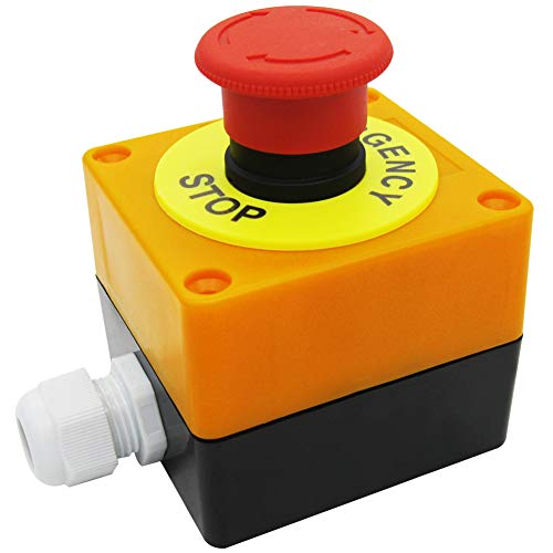 mxuteuk 22mm 1NC 1NO Red Mushroom Emergency Stop Push Button Switch AC 660V 10A Switch Station Box，1 Years Warranty HB2-ES545-BOX-Y