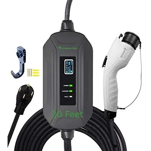 PRIMECOM Level 2 EV Charger 220/240V, 16A, 30ft & 50ft, Portable EVSE Electric Vehicle Charging Cable Compatible with Bolt Volt Leaf BMW i3 Fiat 500e Clarity NIRO Prius (30 Feet, 14-50P)