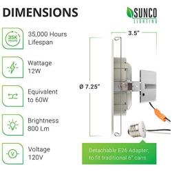 Sunco Lighting 4 Pack 5 Inch/6 Inch Gimbal LED Downlight, 12W=60W, 5000K Daylight, 800 LM, Dimmable, Adjustable Recessed Ceiling Fixture, Simple Retrofit Installation