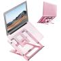 Ditucu Metal Laptop Stand for Desk,Foldable Portable Small Computer Table Tray Mount,Ergonomic Non-Slip Notebook Shelf for Office Home School Classroom Bed Supplies,Workspace Accessories(Rose Gold)