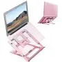 Ditucu Metal Laptop Stand for Desk,Foldable Portable Small Computer Table Tray Mount,Ergonomic Non-Slip Notebook Shelf for Office Home School Classroom Bed Supplies,Workspace Accessories(Rose Gold)