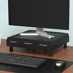 Mind Reader 2MONSTA3D-BLK PC, Laptop, IMAC Monitor Stand and Desk Organizer with 3 Draws for Storage, 2-Pack, Black