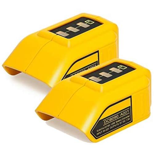 Battery Adapter (2-Pack) Compatible with Dewalt 12V/20V Lithium Ion Battery,Dual USB & DC Port Charger Power Source for Dewalt DCB090 DCB091