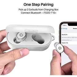 TOZO T10 Bluetooth 5.0 Wireless Earbuds with Wireless Charging Case IPX8 Waterproof TWS Stereo Headphones in Ear Built in Mic Headset Premium Sound with Deep Bass for Sport White