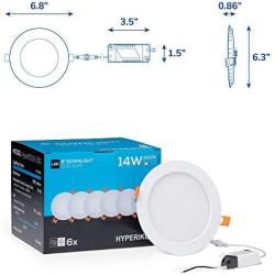 Hyperikon 6 Inch LED Recessed Lighting Slim Downlight, 80 Watt Replacement (14W) Dimmable Halo Lights with Junction Box, Ceiling Wafer Lights, UL Listed, Soft White, 14 Pack