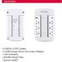 CyberPower CSP600WSURC5 Professional Surge Protector, 900J/125V, 6 Swivel Outlets, 1 USB-C Charge Port, 1 USB-A Charge Port, White Wall Tap, White Version