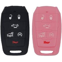 WEIBISS 2pcs 6 Buttons Key Fob Cover Case Protector Shell Remote Jacket Keyless Entry Holder Bag for Dodge 2019 2020 2021 Ram 1500 Laramie Longhorn, Black Pink