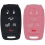 WEIBISS 2pcs 6 Buttons Key Fob Cover Case Protector Shell Remote Jacket Keyless Entry Holder Bag for Dodge 2019 2020 2021 Ram 1500 Laramie Longhorn, Black Pink
