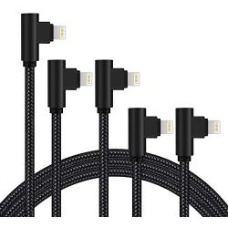 iPhone Charger Cord Right Angle 90 Degree Nylon Braid Lightning Cable 5 Pack (3/3/6/6/10FT) Charging Fast Charging & Data Sync Cord Long Compatible iPhone 12 11 Pro XS Max/X/8/7/Plus/6/SE iPad Black