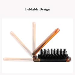 Ancable Folding Hair Brush - Collapsable Pocket Size Brush with Mirror for Family, School, Travel, Car, Gym, Bag, Purse