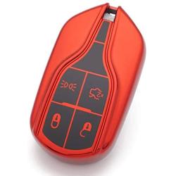 Royalfox(TM) Luxury Soft Chrome TPU 360 Protection Smart 4 Buttons Key Fob case Cover for Maserati Levante GT Quattroporte Ghibli (Full red)