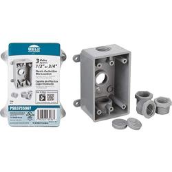 Hubbell-Bell PSB37550GY Single-Gang Weatherproof 1/2-Inch or 3/4-Inch Outlets, Gray Finish