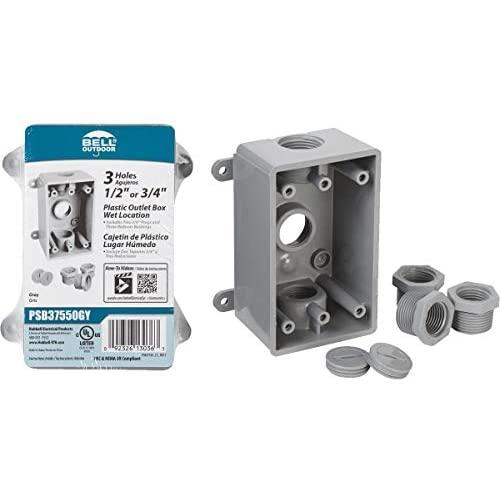 Hubbell-Bell PSB37550GY Single-Gang Weatherproof 1/2-Inch or 3/4-Inch Outlets, Gray Finish
