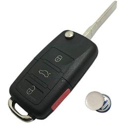 Key Fob Case Shell Fit for VW Volkswagen Jetta Passat Golf Beetle Rabbit GTI CC EOS 4 Buttons Keyless Entry Remote Fob Cover No Chips Inside (Black Case)