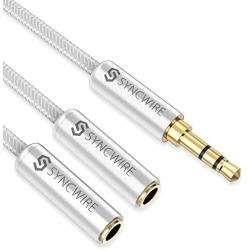 Headphone Splitter, Syncwire Nylon-Braided 3.5mm Extension Cable Audio Stereo Y Splitter (Hi-Fi Sound), 3.5mm Male to 2 Ports 3.5mm Female Headset Splitter for Apple, Samsung & More - Silver