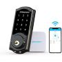 Keyless Entry Door Lock with Keypads,SMONET Smart WiFi Deadbolt, Digital Electronic Bluetooth Touchscreen Auto Lock with Gateway Hub, Work with Alexa,APP,Code,Key for Home Apartment Front Door,Black