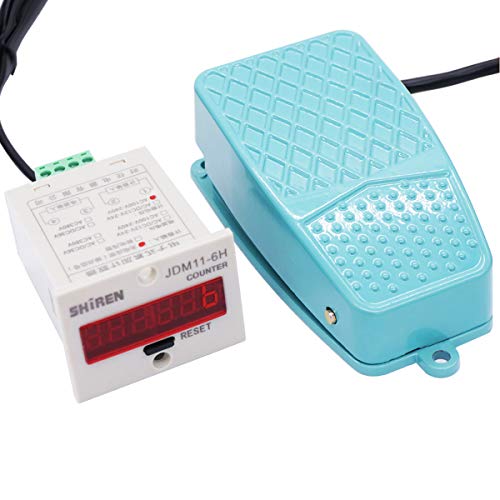 Twidec/250V 10A Foot Switch Momentary SPDT NO NC Heavy Duty Power Pedal Switch with 2M Cable + 6 Digits 0-999999 Electronic Accumulation Counter 100V-240VAC LED Auto Display Digital Counter