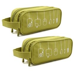 HONSKY 2 Set Medium Water Repellent Travel Electronics Accessories Gadget Cable Cord Organizer, Hanging Cosmetic Makeup Toiletry Space Storage Bags Cases Pouch for Kids Women Men, Green