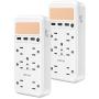 [2-Pack]VINTAR Surge Protector, Multi Plug Outlet Extender with Dusk to Dawn Night Light, USB Wall Charger with 6 Outlets and 3USB Ports, 1728J for Home,School,Office,White，ETL Certified.