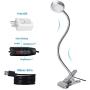 Eyocean LED Reading Light, Dimmable Clamp Light for Bed Headboard, Bedroom, Office, 3 Modes & 9 Dimming Levels, Flexible Clip Desk Lamp, Adapter Included, 5W, Silver