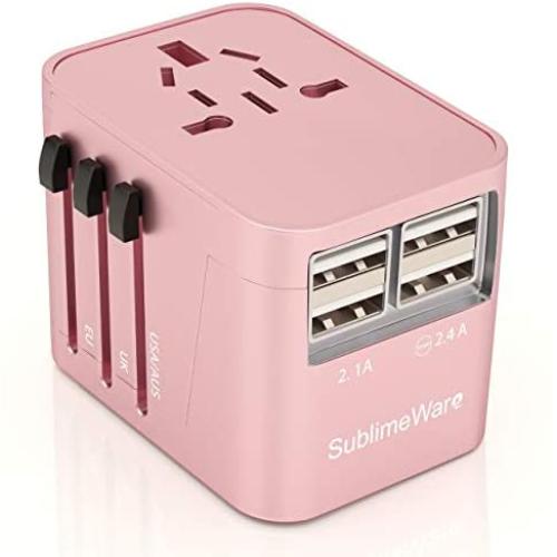 Universal Travel Adapter International All in One Plug (Rose Gold)- w/4 USB Ports Work - 150+ Countries - 220 Volt Adapter - Travel Adapter Type C A G I for UK Japan Germany France EU European