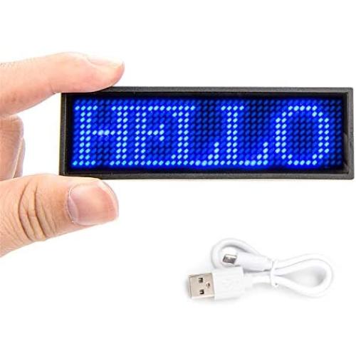 Bluetooth Led Name Tag, Wireless Rechargeable LED Badge Scrolling Message Display Programmable Business Badges with Magnet and Pin(Blue)