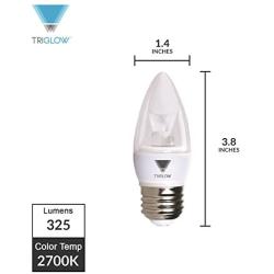 TriGlow T95545 5-Watt (40W Equivalent) LED Candelabra Bulb, DIMMABLE 2700K (Warm White Color) 325 Lumen E26 Medium Base Light Bulb, UL Listed