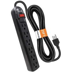 Digital Energy 6-Outlet Surge Protector Power Strip with 25-Ft Long Extension Cord, Black, ETL Listed/UL Standard