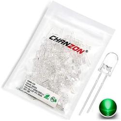 Chanzon 100 pcs 5mm Green LED Diode Lights (Clear Round Transparent DC 3V 20mA) Bright Lighting Bulb Lamps Electronics Components Indicator Light Emitting Diodes