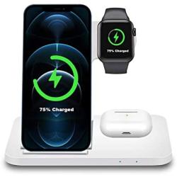 Wireless Charger, 15W Foldable Fast Qi 3 in 1 Wireless Charging Station Compatible with iPhone 11/12/XR/XS/X, iWatch SE/6/5/4/3, Airpods pro/2, FDGAO Wireless Charging Stand for Galaxy S20/S10