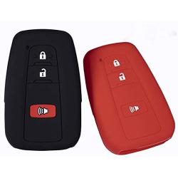 Lcyam Black Red Soft Material Silicone Key Fob Cover Case 3 Button Fits for Toyota Prius Avalon Corolla Camry RAV4 Smart Keyless Remote