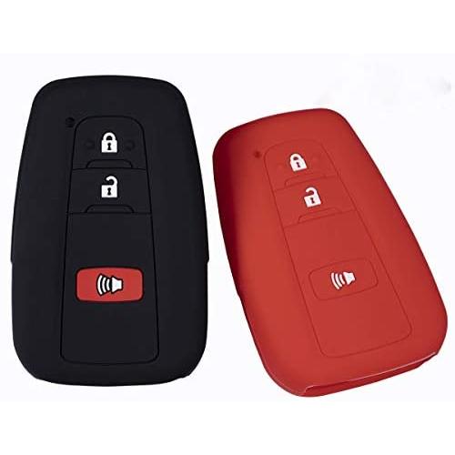 Lcyam Black Red Soft Material Silicone Key Fob Cover Case 3 Button Fits for Toyota Prius Avalon Corolla Camry RAV4 Smart Keyless Remote