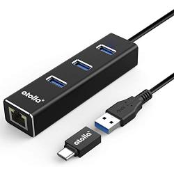 USB 3.0 Hub Ethernet with USB C Adapter, 3 Port USB 3.0 Splitter Gigabit Ethernet Hub + USB C HUB Network RJ45 1000Mbps USB Extender