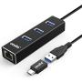USB 3.0 Hub Ethernet with USB C Adapter, 3 Port USB 3.0 Splitter Gigabit Ethernet Hub + USB C HUB Network RJ45 1000Mbps USB Extender
